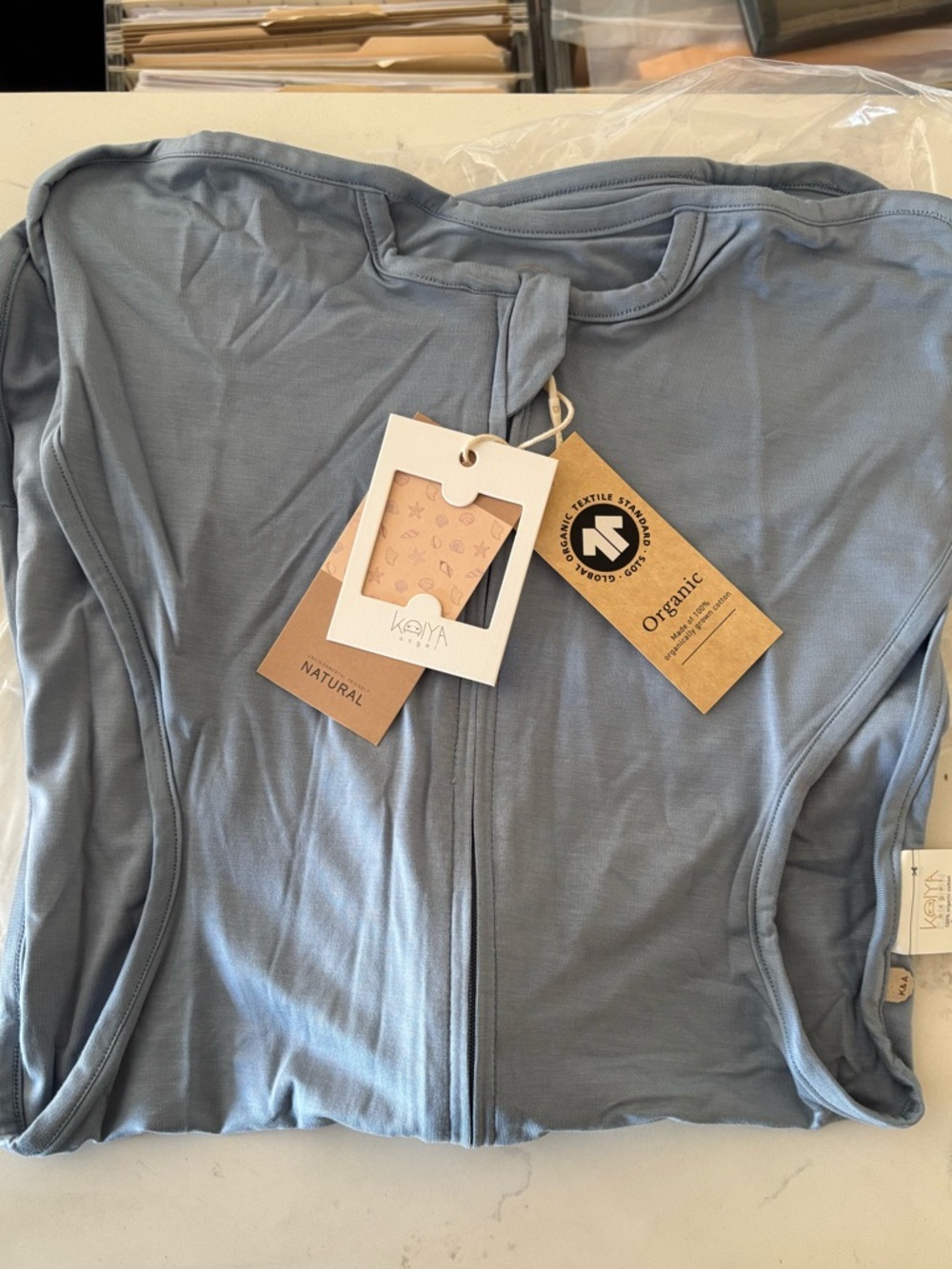 NWT KAIYA ANGEL BABY Organic Cotton Zip Sleep Sack in Dusty Blue 0-6 mo